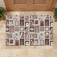 Hawaii Christmas Retro Patchwork Rubber Doormat Brown - Wonder Print Shop
