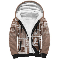Hawaii Christmas Retro Patchwork Sherpa Hoodie Brown - Wonder Print Shop