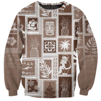 Hawaii Christmas Retro Patchwork Sweatshirt Brown - Wonder Print Shop