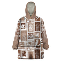 Hawaii Christmas Retro Patchwork Wearable Blanket Hoodie Brown - Wonder Print Shop