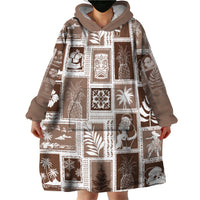 Hawaii Christmas Retro Patchwork Wearable Blanket Hoodie Brown - Wonder Print Shop