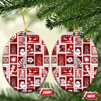 Hawaii Christmas Ceramic Ornament Retro Patchwork - Red LT7 - Wonder Print Shop