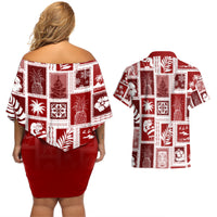Hawaii Christmas Retro Patchwork Couples Matching Off Shoulder Short Dress and Hawaiian Shirt Red LT7 - Wonder Print Shop