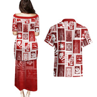 Hawaii Christmas Retro Patchwork Couples Matching Puletasi Dress and Hawaiian Shirt Red LT7 - Wonder Print Shop