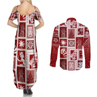 Hawaii Christmas Retro Patchwork Couples Matching Summer Maxi Dress and Long Sleeve Button Shirt Red LT7 - Wonder Print Shop