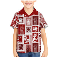 Hawaii Christmas Retro Patchwork Family Matching Mermaid Dress and Hawaiian Shirt Red LT7 - Wonder Print Shop