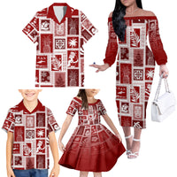 Hawaii Christmas Retro Patchwork Family Matching Off Shoulder Long Sleeve Dress and Hawaiian Shirt Red - Wonder Print Shop