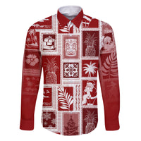 Hawaii Christmas Retro Patchwork Family Matching Off Shoulder Long Sleeve Dress and Hawaiian Shirt Red - Wonder Print Shop