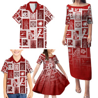 Hawaii Christmas Retro Patchwork Family Matching Puletasi Dress and Hawaiian Shirt Red - Wonder Print Shop