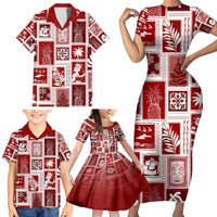 Hawaii Christmas Retro Patchwork Family Matching Short Sleeve Bodycon Dress and Hawaiian Shirt Red - Wonder Print Shop