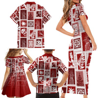 Hawaii Christmas Retro Patchwork Family Matching Short Sleeve Bodycon Dress and Hawaiian Shirt Red - Wonder Print Shop