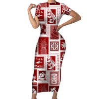 Hawaii Christmas Retro Patchwork Family Matching Short Sleeve Bodycon Dress and Hawaiian Shirt Red - Wonder Print Shop