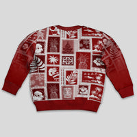 Hawaii Christmas Kid Ugly Christmas Sweater Retro Patchwork - Red - Wonder Print Shop
