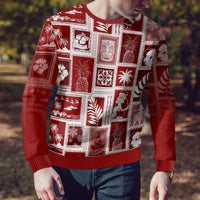 Hawaii Christmas Ugly Christmas Sweater Retro Patchwork - Red - Wonder Print Shop