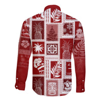 Hawaii Christmas Retro Patchwork Long Sleeve Button Shirt Red - Wonder Print Shop
