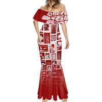Hawaii Christmas Retro Patchwork Mermaid Dress Red - Wonder Print Shop