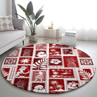 hawaii-christmas-retro-patchwork-round-carpet-red