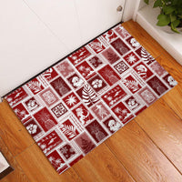 Hawaii Christmas Retro Patchwork Rubber Doormat Red - Wonder Print Shop