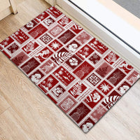 Hawaii Christmas Retro Patchwork Rubber Doormat Red - Wonder Print Shop
