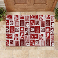 Hawaii Christmas Retro Patchwork Rubber Doormat Red - Wonder Print Shop