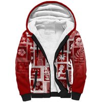 Hawaii Christmas Retro Patchwork Sherpa Hoodie Red - Wonder Print Shop