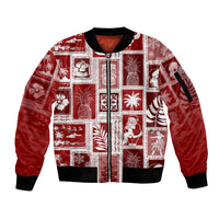Hawaii Christmas Retro Patchwork Sleeve Zip Bomber Jacket Red - Wonder Print Shop