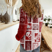 Hawaii Christmas Retro Patchwork Women Casual Shirt Red - Wonder Print Shop
