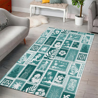 Hawaii Christmas Retro Patchwork Area Rug Teal LT7 - Wonder Print Shop