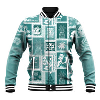 Hawaii Christmas Retro Patchwork Baseball Jacket Teal LT7 - Wonder Print Shop