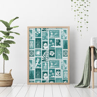 Hawaii Christmas Retro Patchwork Canvas Wall Art Teal LT7 - Wonder Print Shop