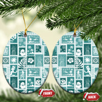 Hawaii Christmas Ceramic Ornament Retro Patchwork - Teal LT7 - Wonder Print Shop