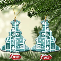 Hawaii Christmas Ceramic Ornament Retro Patchwork - Teal LT7 - Wonder Print Shop
