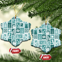 Hawaii Christmas Ceramic Ornament Retro Patchwork - Teal LT7 - Wonder Print Shop