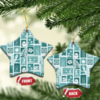 Hawaii Christmas Ceramic Ornament Retro Patchwork - Teal LT7 - Wonder Print Shop