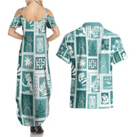 Hawaii Christmas Retro Patchwork Couples Matching Summer Maxi Dress and Hawaiian Shirt Teal LT7 - Wonder Print Shop