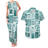 Hawaii Christmas Retro Patchwork Couples Matching Tank Maxi Dress and Hawaiian Shirt Teal LT7 - Wonder Print Shop