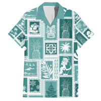 Hawaii Christmas Retro Patchwork Family Matching Long Sleeve Bodycon Dress and Hawaiian Shirt Teal LT7 - Wonder Print Shop