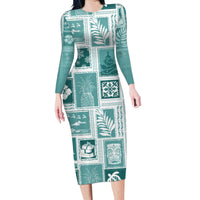 Hawaii Christmas Retro Patchwork Family Matching Long Sleeve Bodycon Dress and Hawaiian Shirt Teal LT7 - Wonder Print Shop
