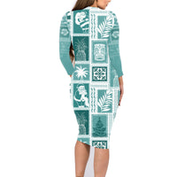Hawaii Christmas Retro Patchwork Family Matching Long Sleeve Bodycon Dress and Hawaiian Shirt Teal LT7 - Wonder Print Shop