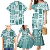 Hawaii Christmas Retro Patchwork Family Matching Mermaid Dress and Hawaiian Shirt Teal LT7 - Wonder Print Shop