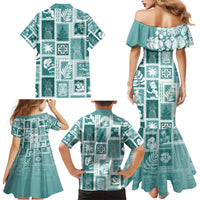 Hawaii Christmas Retro Patchwork Family Matching Mermaid Dress and Hawaiian Shirt Teal LT7 - Wonder Print Shop
