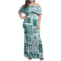 Hawaii Christmas Retro Patchwork Family Matching Off Shoulder Maxi Dress and Hawaiian Shirt Teal LT7 - Wonder Print Shop