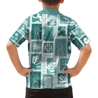 Hawaii Christmas Retro Patchwork Family Matching Off Shoulder Short Dress and Hawaiian Shirt Teal LT7 - Wonder Print Shop
