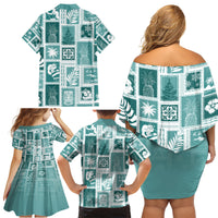 Hawaii Christmas Retro Patchwork Family Matching Off Shoulder Short Dress and Hawaiian Shirt Teal LT7 - Wonder Print Shop