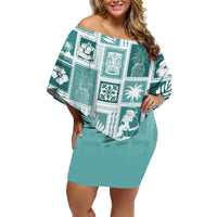 Hawaii Christmas Retro Patchwork Family Matching Off Shoulder Short Dress and Hawaiian Shirt Teal LT7 - Wonder Print Shop