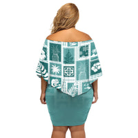 Hawaii Christmas Retro Patchwork Family Matching Off Shoulder Short Dress and Hawaiian Shirt Teal LT7 - Wonder Print Shop