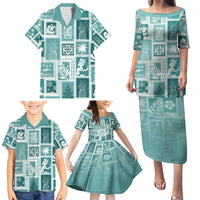 Hawaii Christmas Retro Patchwork Family Matching Puletasi Dress and Hawaiian Shirt Teal - Wonder Print Shop