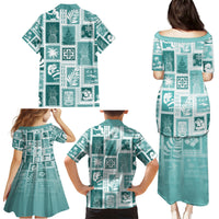 Hawaii Christmas Retro Patchwork Family Matching Puletasi Dress and Hawaiian Shirt Teal - Wonder Print Shop