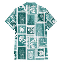 Hawaii Christmas Retro Patchwork Family Matching Short Sleeve Bodycon Dress and Hawaiian Shirt Teal - Wonder Print Shop