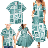 Hawaii Christmas Retro Patchwork Family Matching Summer Maxi Dress and Hawaiian Shirt Teal - Wonder Print Shop